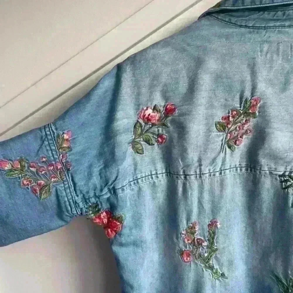 Anthropology driftwood embroidered vintage denim mabel shirt dress size S - Picture 5 of 10